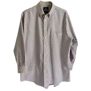 Stafford Wrinkle Free Oxford Shirt Gray White Striped Men's Size 17